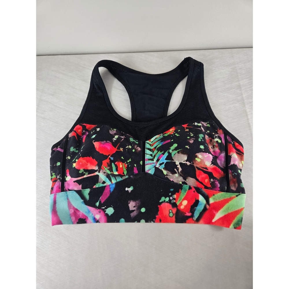 Nanette Lepore Womens M Sports Bra Floral Tropical Mesh‎ Racerback Black